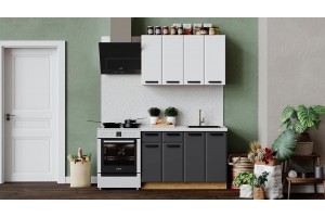 Кухонный гарнитур Тиана длиной 120 см Дуб Крафт золотой, Белый супермат, Асфальт супермат