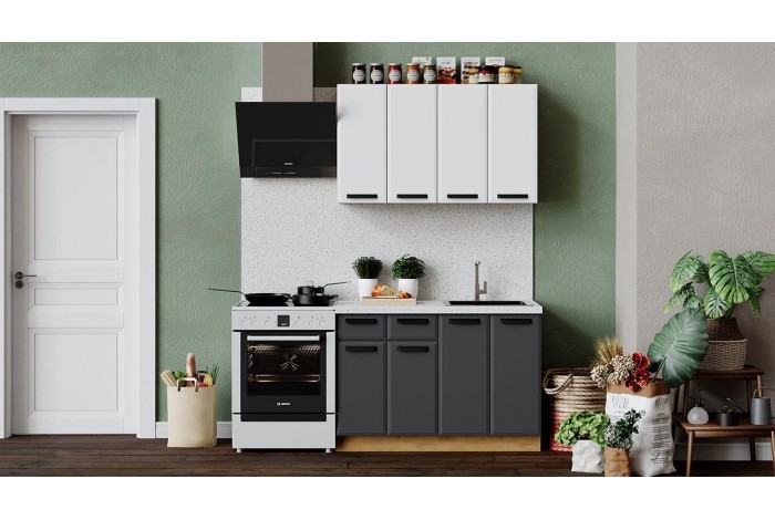 Кухонный гарнитур «Тиана» длиной 120 см Дуб Крафт золотой, Белый супермат, Асфальт супермат