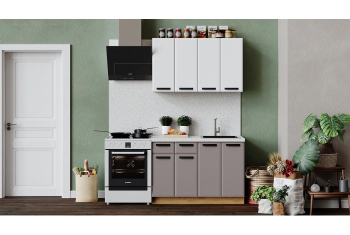 Кухонный гарнитур «Тиана» длиной 120 см Дуб Крафт золотой, Белый супермат, Мокко супермат