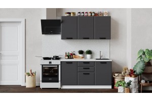 Кухонный гарнитур Тиана длиной 150 см Белый, Асфальт супермат