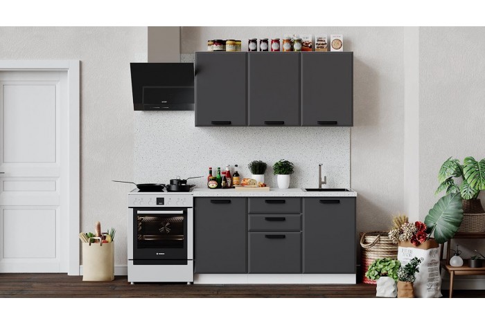 Кухонный гарнитур «Тиана» длиной 150 см Белый, Асфальт супермат