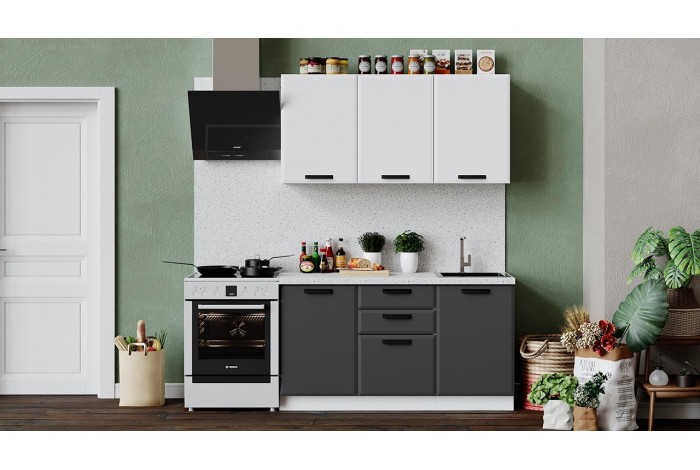 Кухонный гарнитур «Тиана» длиной 150 см Белый, Белый супермат, Асфальт супермат