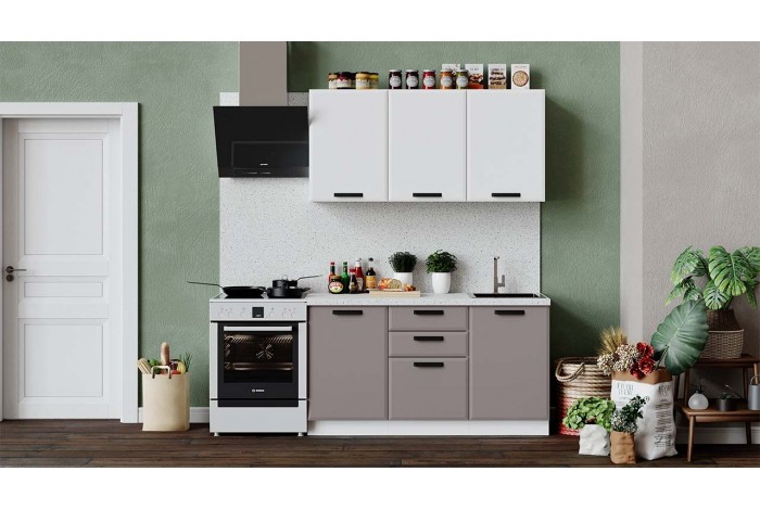 Кухонный гарнитур «Тиана» длиной 150 см Белый, Белый супермат, Мокко супермат