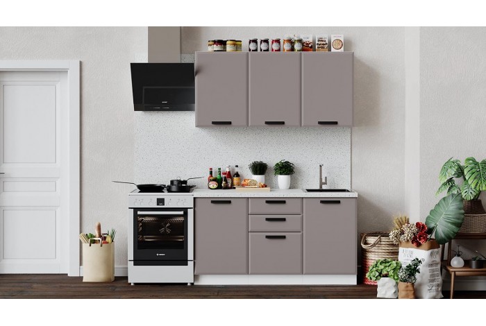 Кухонный гарнитур «Тиана» длиной 150 см Белый, Мокко супермат