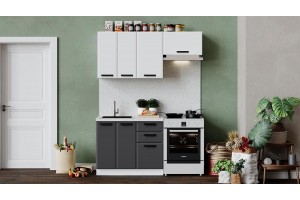 Кухонный гарнитур Тиана длиной 160 (100) см Белый, Белый супермат, Асфальт супермат