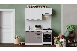 Кухонный гарнитур Тиана длиной 160 (100) см Белый, Белый супермат, Мокко супермат