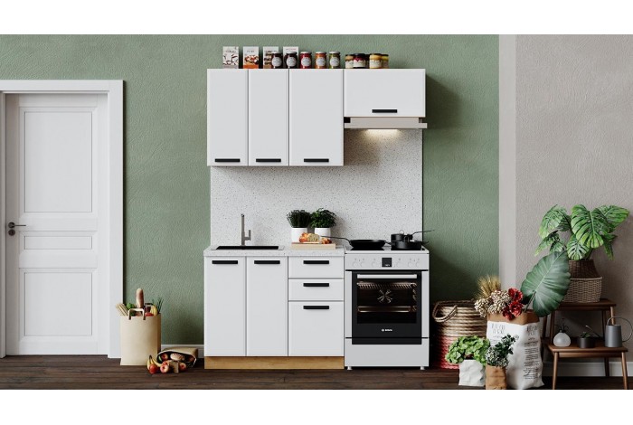 Кухонный гарнитур «Тиана» длиной 160 (100) см Дуб Крафт золотой, Белый супермат