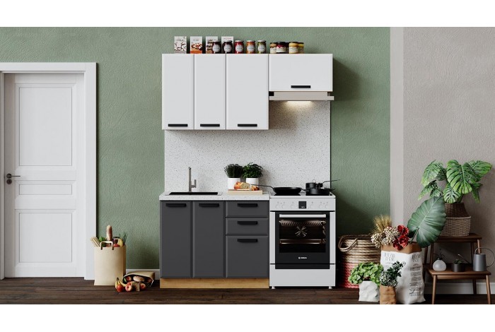 Кухонный гарнитур «Тиана» длиной 160 (100) см Дуб Крафт золотой, Белый супермат, Асфальт супермат