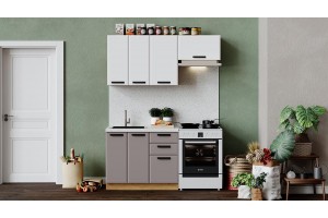 Кухонный гарнитур Тиана длиной 160 (100) см Дуб Крафт золотой, Белый супермат, Мокко супермат