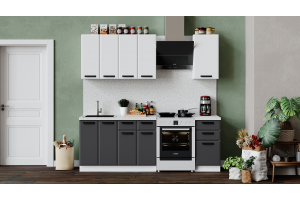 Кухонный гарнитур Тиана длиной 160 см Белый, Белый супермат, Асфальт супермат