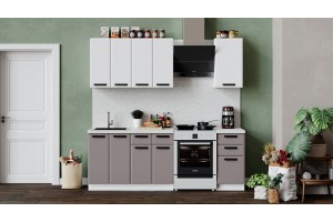 Кухонный гарнитур Тиана длиной 160 см Белый, Белый супермат, Мокко супермат