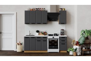 Кухонный гарнитур Тиана длиной 160 см Дуб Крафт золотой, Асфальт супермат