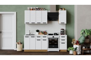 Кухонный гарнитур Тиана длиной 160 см Дуб Крафт золотой, Белый супермат