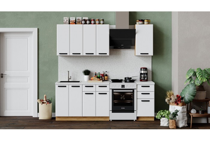 Кухонный гарнитур «Тиана» длиной 160 см Дуб Крафт золотой, Белый супермат