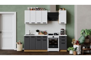 Кухонный гарнитур Тиана длиной 160 см Дуб Крафт золотой, Белый супермат, Асфальт супермат