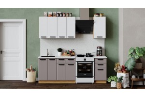 Кухонный гарнитур Тиана длиной 160 см Дуб Крафт золотой, Белый супермат, Мокко супермат