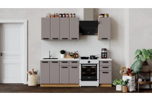 Кухонный гарнитур Тиана длиной 160 см Дуб Крафт золотой, Мокко супермат