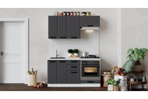 Кухонный гарнитур Тиана длиной 160 см со шкафом НБ Белый, Асфальт супермат