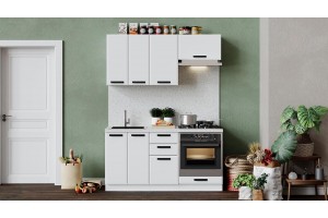 Кухонный гарнитур Тиана длиной 160 см со шкафом НБ Белый, Белый супермат