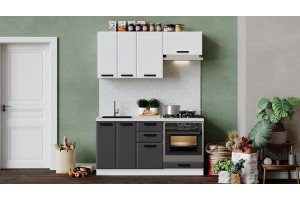 Кухонный гарнитур Тиана длиной 160 см со шкафом НБ Белый, Белый супермат, Асфальт супермат