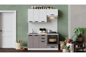 Кухонный гарнитур Тиана длиной 160 см со шкафом НБ Белый, Белый супермат, Мокко супермат