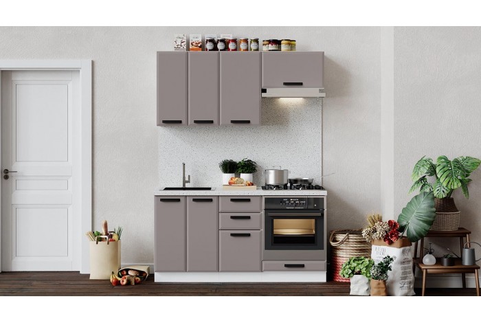 Кухонный гарнитур «Тиана» длиной 160 см со шкафом НБ Белый, Мокко супермат