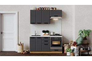 Кухонный гарнитур Тиана длиной 160 см со шкафом НБ Дуб Крафт золотой, Асфальт супермат