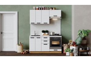 Кухонный гарнитур Тиана длиной 160 см со шкафом НБ Дуб Крафт золотой, Белый супермат