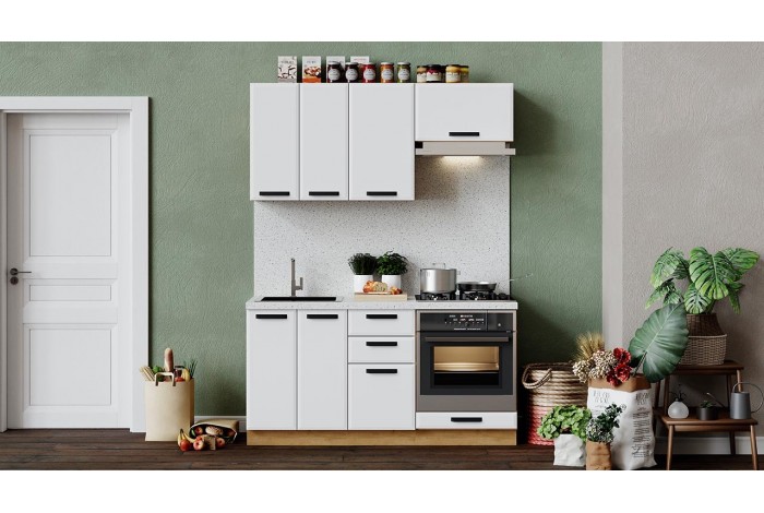 Кухонный гарнитур «Тиана» длиной 160 см со шкафом НБ Дуб Крафт золотой, Белый супермат