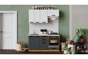 Кухонный гарнитур Тиана длиной 160 см со шкафом НБ Дуб Крафт золотой, Белый супермат, Асфальт супермат