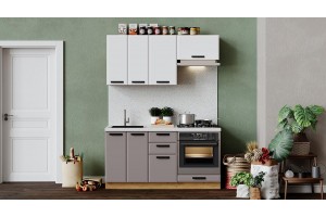 Кухонный гарнитур Тиана длиной 160 см со шкафом НБ Дуб Крафт золотой, Белый супермат, Мокко супермат