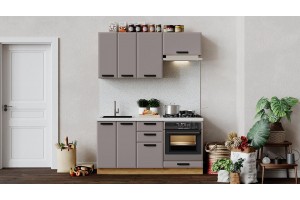 Кухонный гарнитур Тиана длиной 160 см со шкафом НБ Дуб Крафт золотой, Мокко супермат