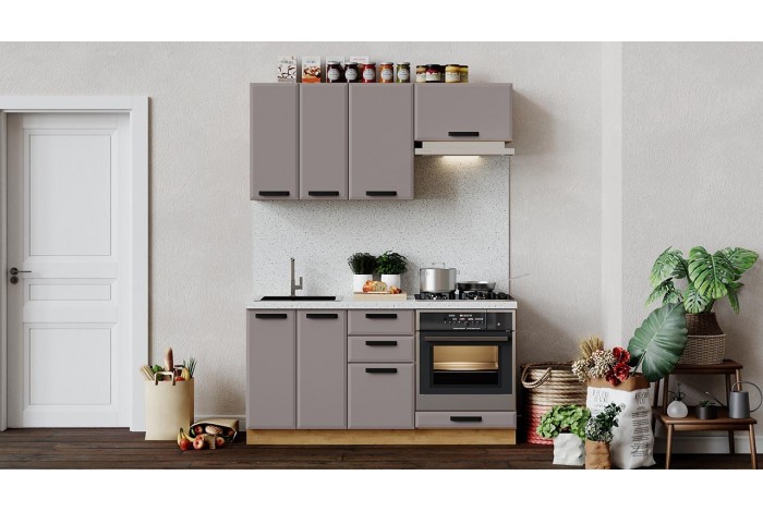 Кухонный гарнитур «Тиана» длиной 160 см со шкафом НБ Дуб Крафт золотой, Мокко супермат