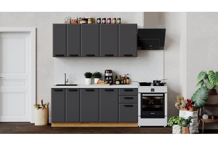 Кухонный гарнитур «Тиана» длиной 180 см Дуб Крафт золотой, Асфальт супермат