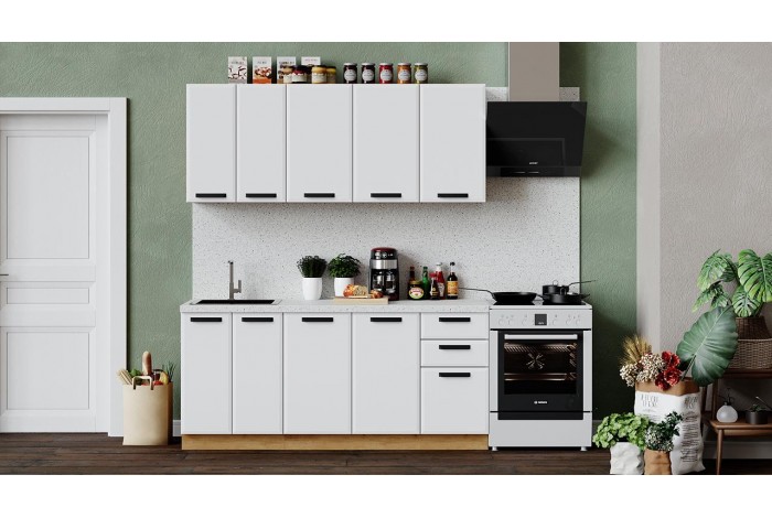 Кухонный гарнитур «Тиана» длиной 180 см Дуб Крафт золотой, Белый супермат