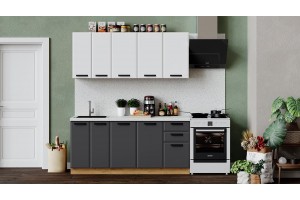 Кухонный гарнитур Тиана длиной 180 см Дуб Крафт золотой, Белый супермат, Асфальт супермат