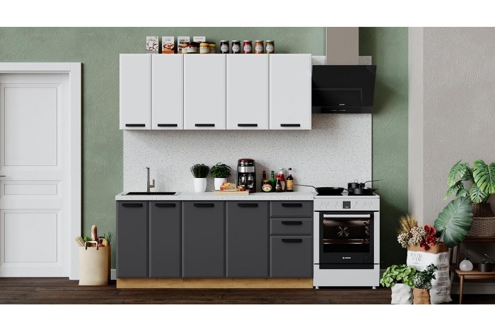 Кухонный гарнитур «Тиана» длиной 180 см Дуб Крафт золотой, Белый супермат, Асфальт супермат