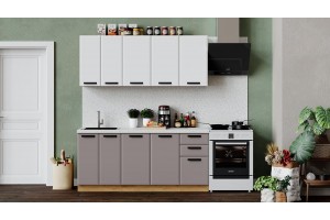 Кухонный гарнитур Тиана длиной 180 см Дуб Крафт золотой, Белый супермат, Мокко супермат