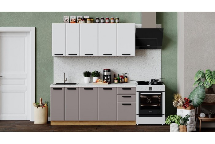 Кухонный гарнитур «Тиана» длиной 180 см Дуб Крафт золотой, Белый супермат, Мокко супермат