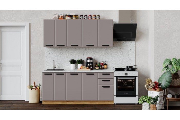 Кухонный гарнитур «Тиана» длиной 180 см Дуб Крафт золотой, Мокко супермат