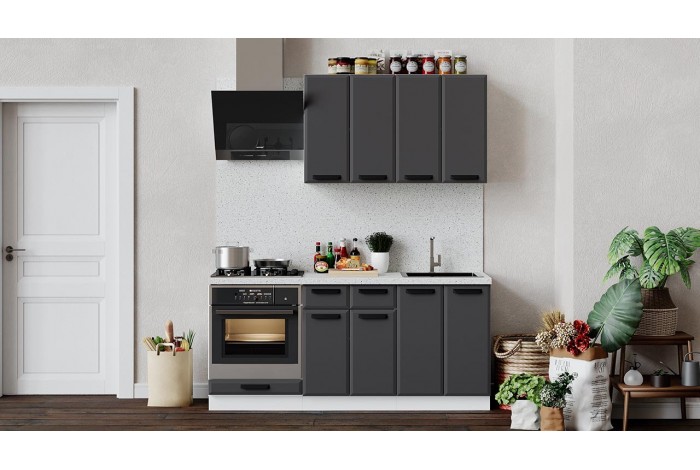 Кухонный гарнитур «Тиана» длиной 180 см со шкафом НБ Белый, Асфальт супермат