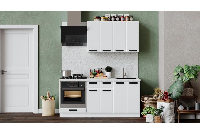 Кухонный гарнитур «Тиана» длиной 180 см со шкафом НБ Белый, Белый супермат