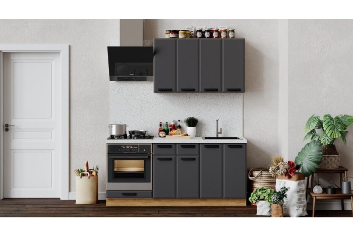 Кухонный гарнитур «Тиана» длиной 180 см со шкафом НБ Дуб Крафт золотой, Асфальт супермат