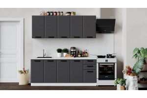 Кухонный гарнитур Тиана длиной 200 см Белый, Асфальт супермат