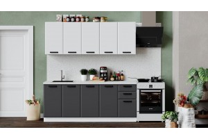 Кухонный гарнитур Тиана длиной 200 см Белый, Белый супермат, Асфальт супермат