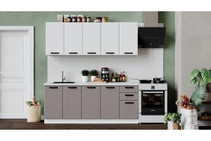 Кухонный гарнитур Тиана длиной 200 см Белый, Белый супермат, Мокко супермат