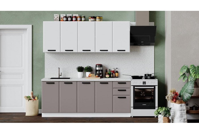 Кухонный гарнитур «Тиана» длиной 200 см Белый, Белый супермат, Мокко супермат