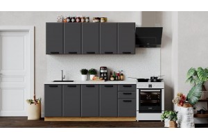 Кухонный гарнитур Тиана длиной 200 см Дуб Крафт золотой, Асфальт супермат