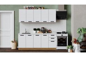 Кухонный гарнитур Тиана длиной 200 см Дуб Крафт золотой, Белый супермат