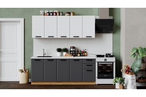 Кухонный гарнитур Тиана длиной 200 см Дуб Крафт золотой, Белый супермат, Асфальт супермат